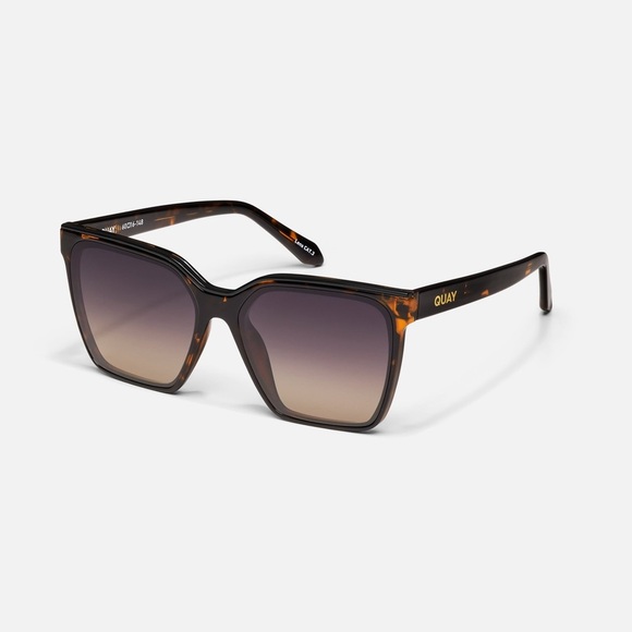 QUAY Level Up Tortoise Shell Good Frame Square Sunglasses Smoke Taupe Polarized - Picture 2 of 7